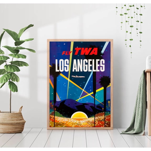 Los Angeles Vintage Travel Poster, Colorful Eclectic Vibrant Retro America Hollywood Wall Art