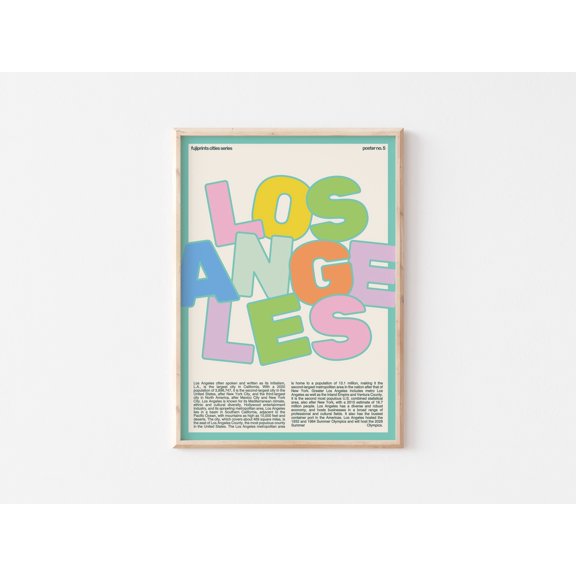Los Angeles Wall Art, Colorful LA Print, Los Angeles Travel Poster, Mid Century Modern Art Print