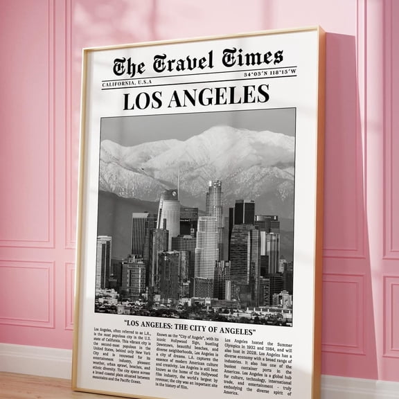 Los Angeles Wall Art Trendy Newspaper Print Black And White Wall Art Usa Vintage Wall Art Retro La Poster Girl Dorm Room Decor Home Decor Living Room Dercor
