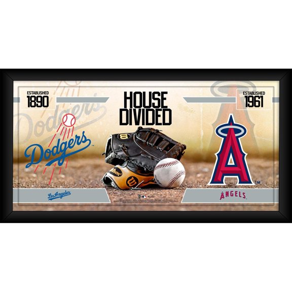 Los Angels Dodgers vs. Los Angeles Angels Framed 10" x 20" House Divided Baseball Collage