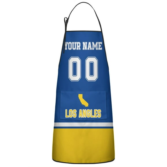 Los Angles R Custom Aprons for Men Women, Personalized Football Style Apron with Name and Number, Customized Apron with Pockets Gift