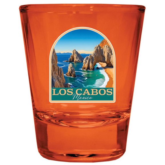 Los Cabos Mexico Design B Souvenir Full Color 2 oz Round Shot Glass Orange