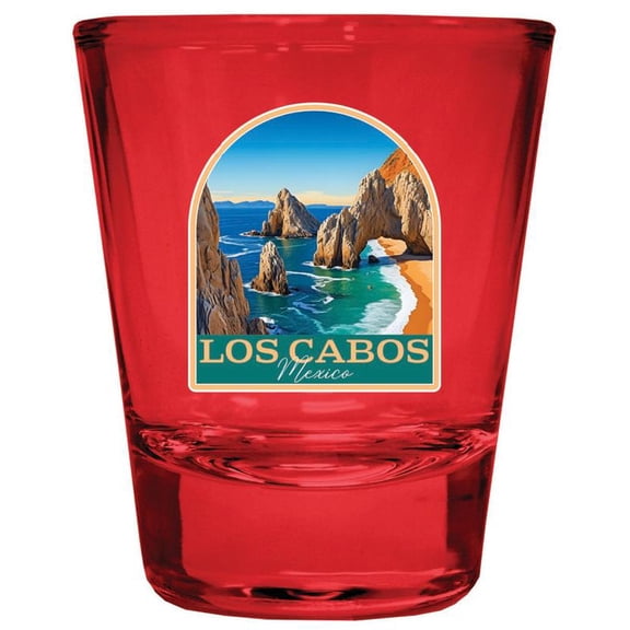 Los Cabos Mexico Design B Souvenir Full Color 2 oz Round Shot Glass Red