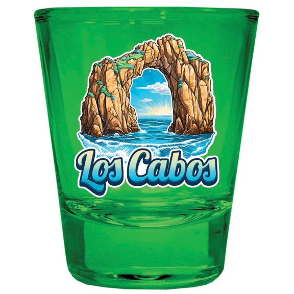 Los Cabos Mexico Design C Souvenir Full Color 2 oz Round Shot Glass Green