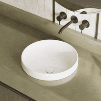 Los Flexi 16" Bathroom Round Vessel Sink, Semi-Recessed Glossy Ceramic Basin Without Overflow, Modern Design for Small Spaces