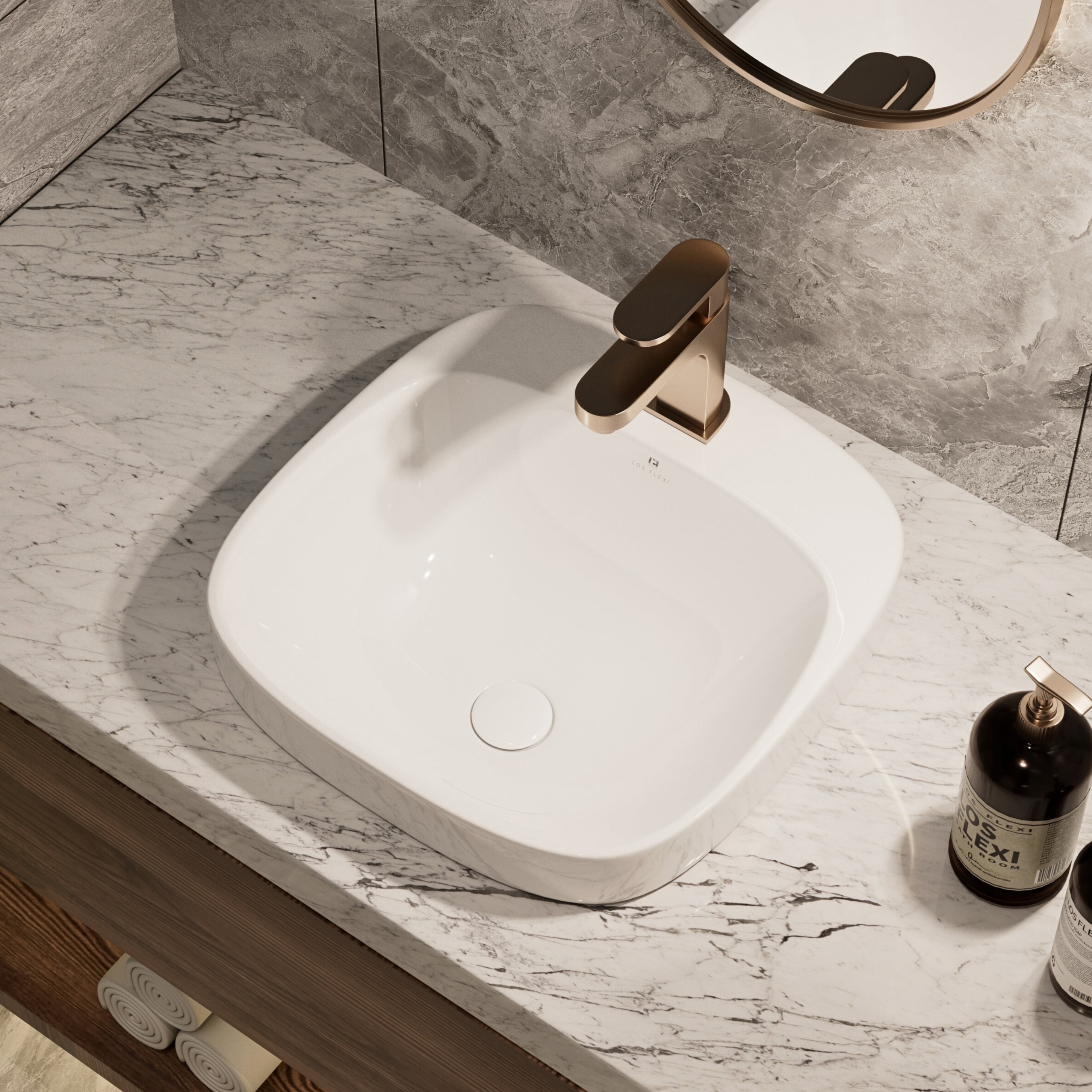 Los Flexi 17" Square Drop-In Bathroom Sink, White Ceramic Semi-recessed Bathroom Sink for Vanity, Non-Overflow Pop-Up Drain Included