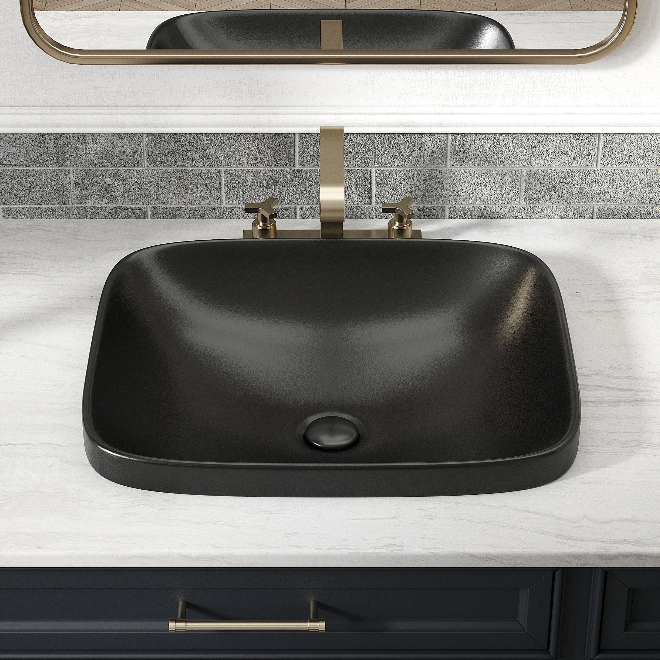 Los Flexi 17 in x 15 in Matte Black Rectangular Semi Recessed Bathroom Sink Drop In Vessel with Drain and Covers