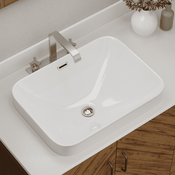 Los Flexi 18 in. x 13 in. White Ceramic Semi Recessed Rectangular Bathroom Sink with Overflow for Vanity Countertops