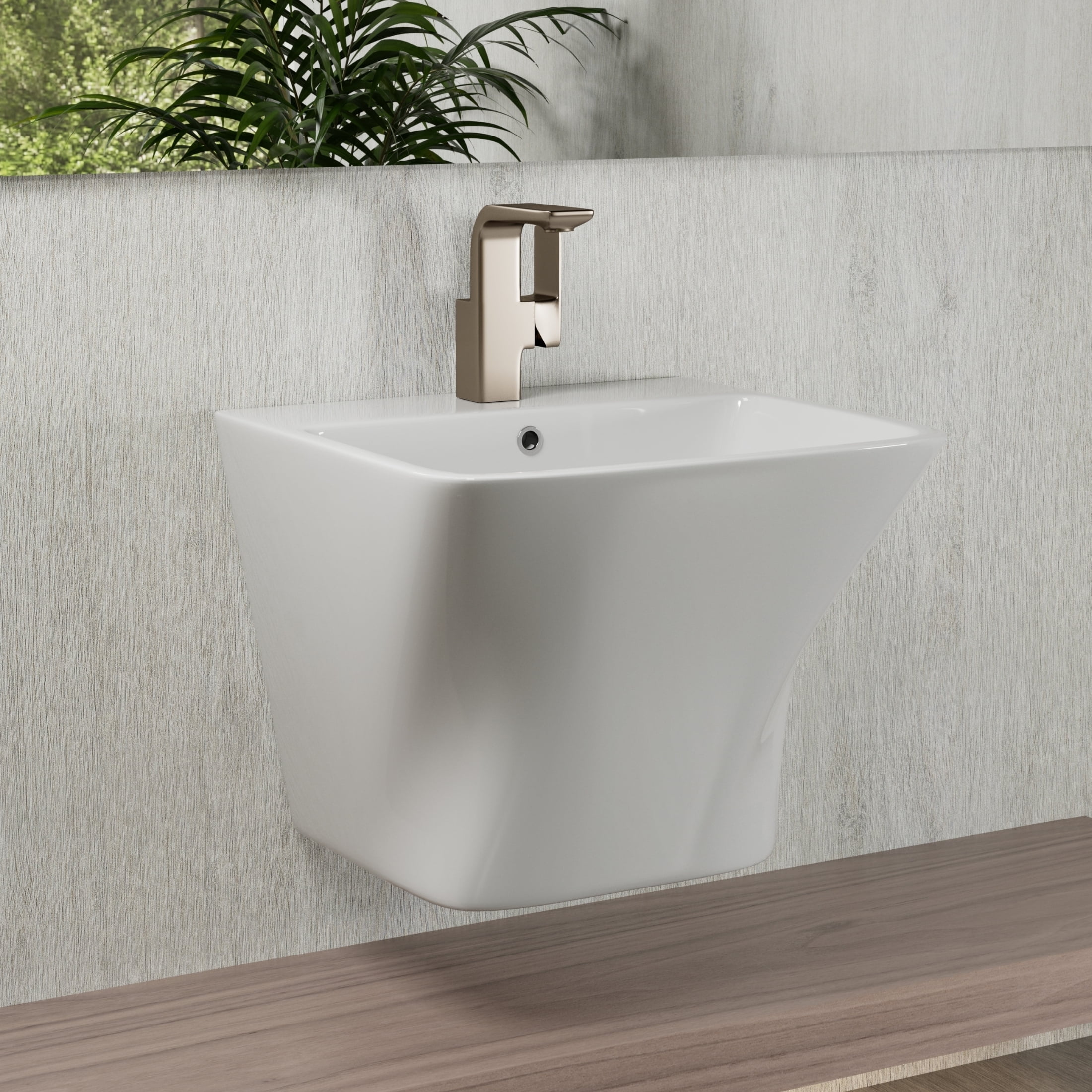 Los Flexi 19" Wall Mount Sink with Overflow in White, Floating Bathroom Vessel Sink, One Faucet Hole, Includes Pop-Up Drain Kit