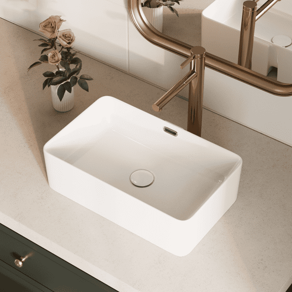 Los Flexi 19" x 12" Modern Rectangular Vessel Sink with Overflow  White Porcelain Ceramic Above Counter Basin for Bathrooms