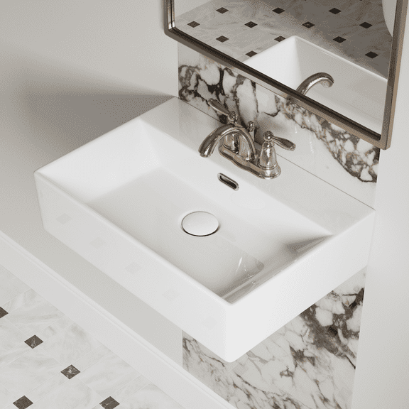 Los Flexi 20" x 14" Floating Wall Mount Bathroom Sink with 3 Pre-Drilled Holes and Overflow