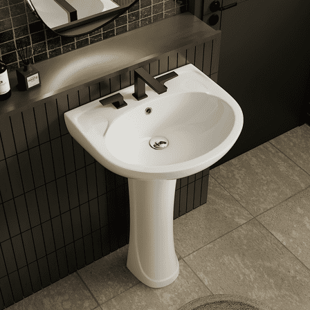 Los Flexi 21" x 19" White Ceramic Rectangular Pedestal Bathroom Sink with Overflow, 3-Hole 4" Centerset Faucet, Floor-Mounted Combo for Small Bathrooms