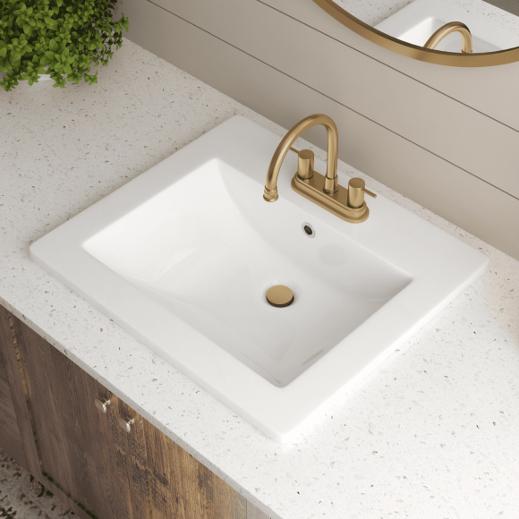 Los Flexi 21” × 18” White Drop-In Bathroom Sink Centerset Faucet Holes Single Overflow Durable Ceramic Rectangular Modern Style