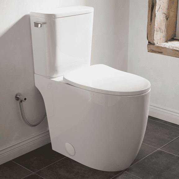 Los Flexi 21" Extra Tall Toilet for Seniors, ADA Compliant Two-Piece Skirted Toilet with Cyclone Flush, Elongated Bowl, Soft-Close Seat, Chrome Lever, 1.28 GPF, 12" Rough-In