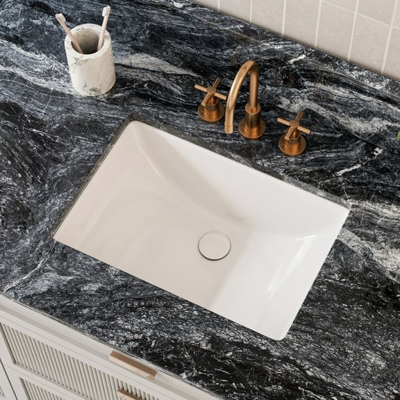 Los Flexi 21" x 15" White Rectangular Ceramic Bathroom Undermount Sink, Modern Lavatory Sink Under Counter with Overflow