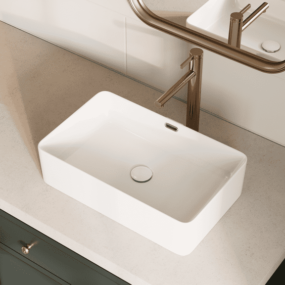 Los Flexi 22" x 13" Rectangular Vessel Sink with Rear Overflow, White Porcelain Above Counter Sink