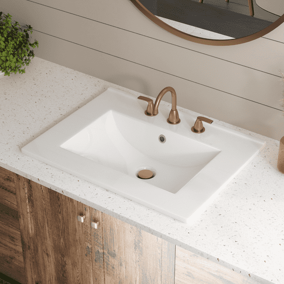 Los Flexi 24” × 18” White Drop-In Bathroom Sink 8-in Widespread Faucet Holes Single Overflow Durable Ceramic Rectangular Modern Style