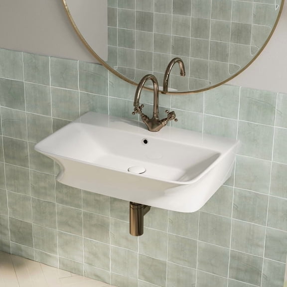 Los Flexi 24" Wall Hung Bathroom Sink, Rectangular Vessel Sink with Overflow & Single Faucet Hole, Pop-Up Drain Included