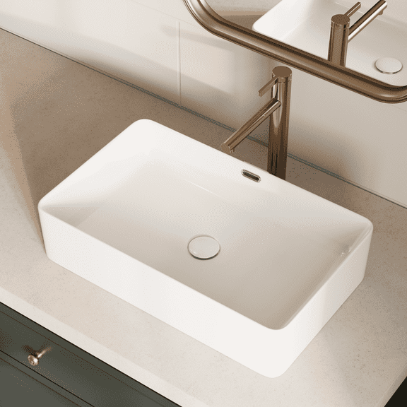 Los Flexi 24" x 15" Rectangular Vessel Sink with Chrome Overflow, White Porcelain Above Counter Sink