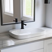 Los Flexi 24  x 17  White Ceramic Drop In Bathroom Sink, Semi Recessed Vessel Sink with Single Faucet Hole, Pop-Up Drain Included