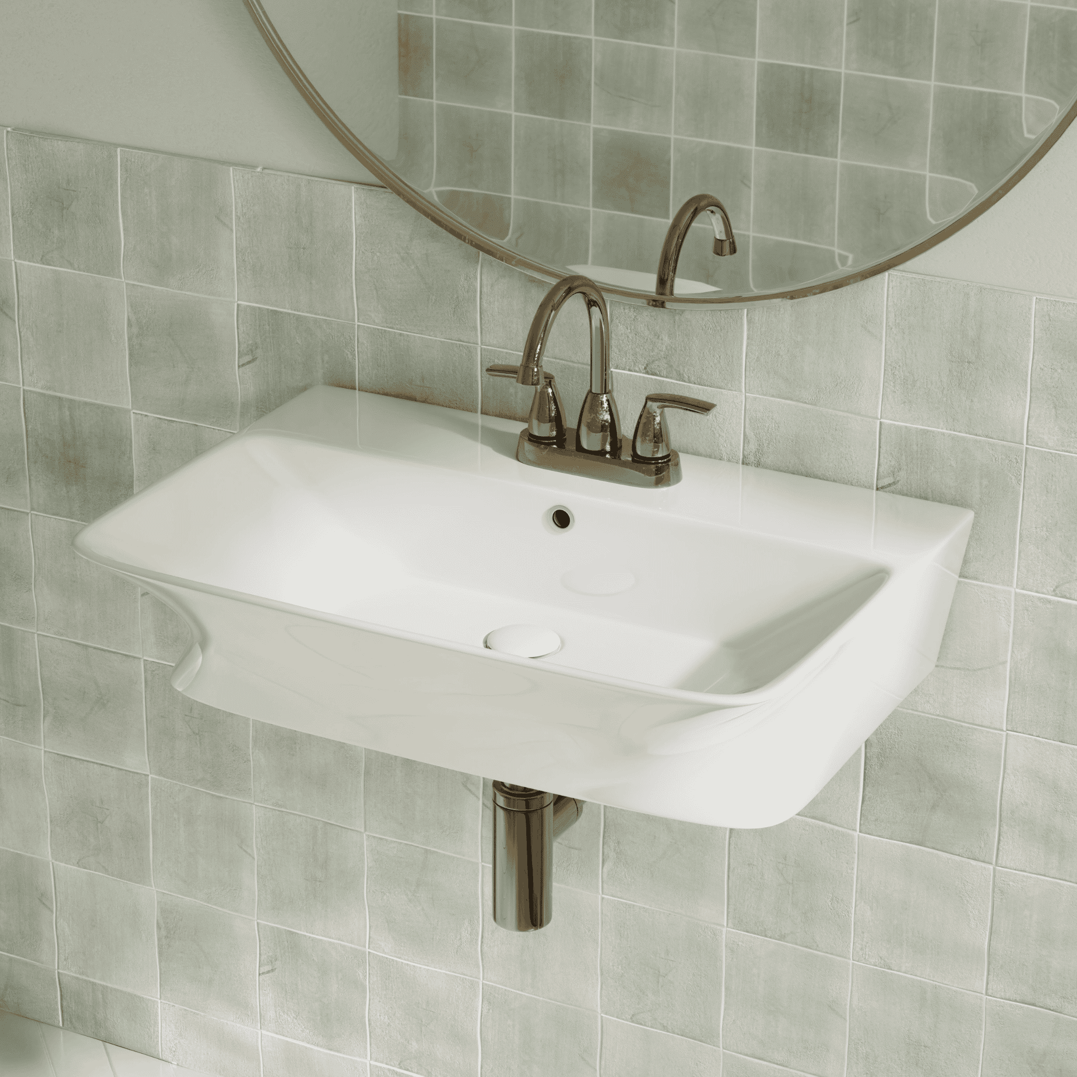 Los Flexi 24" x 17" White Ceramic Wall-Mount Bathroom Sink with Rear Overflow, 3 Pre-Drilled Holes, Widespread Faucet Compatible for Small Spaces