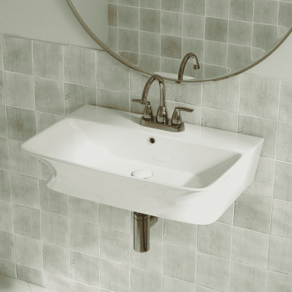 Los Flexi 24" x 17" White Ceramic Wall-Mount Bathroom Sink with Rear Overflow, 3 Pre-Drilled Holes, Widespread Faucet Compatible for Small Spaces