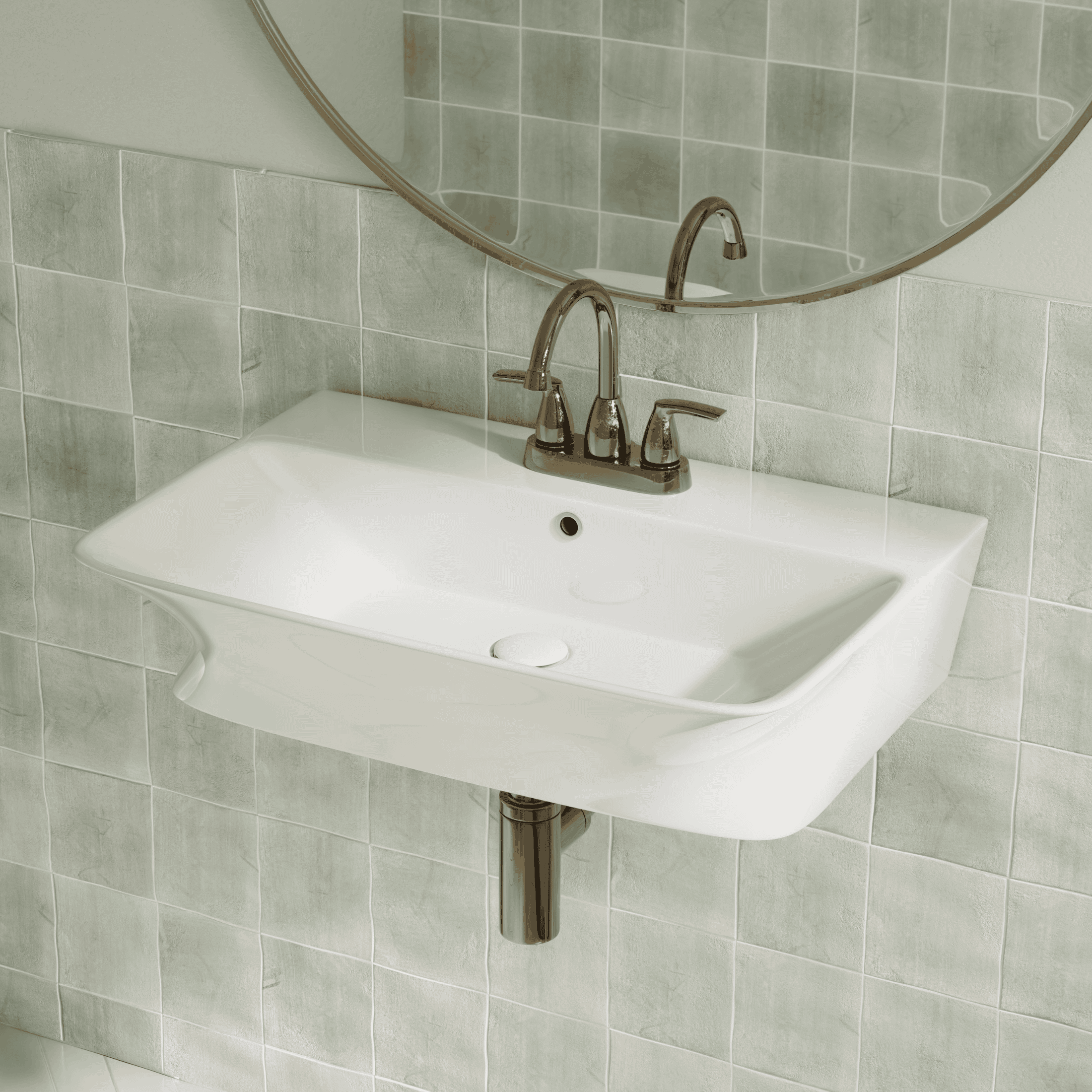 Los Flexi 24" x 17" White Ceramic Wall-Mount Bathroom Sink with Rear Overflow, 3 Pre-Drilled Holes, Widespread Faucet Compatible for Small Spaces