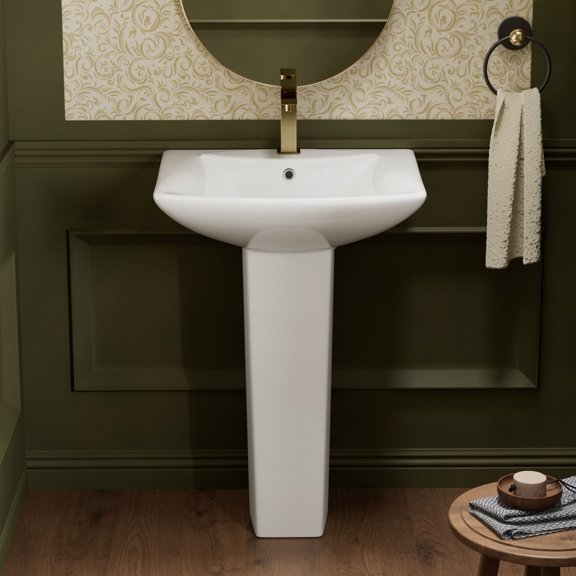 Los Flexi 24" x 19" Modern Rectangular Ceramic Pedestal Sink, Compact Design with Overflow and Pre-Drilled Faucet Hole