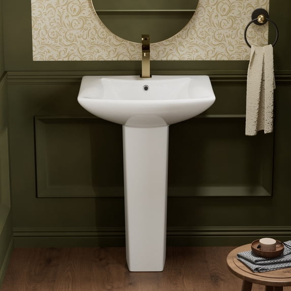 Los Flexi 24" x 19" Modern Rectangular Ceramic Pedestal Sink, Compact Design with Overflow and Pre-Drilled Faucet Hole
