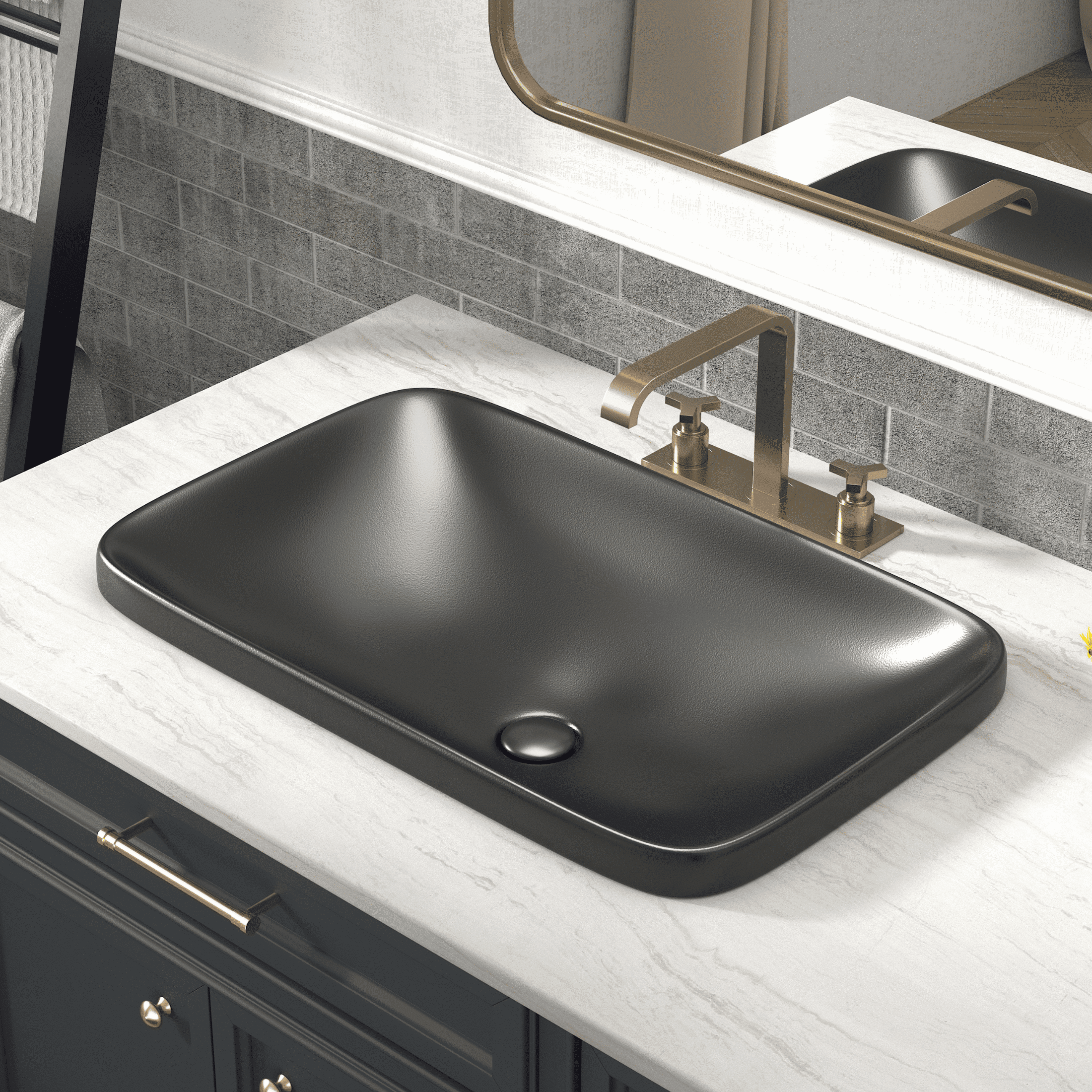 Los Flexi 24"x15" Matte Black Rectangle Semi-Recessed Bathroom Sink with Pop-Up Drain, No Overflow