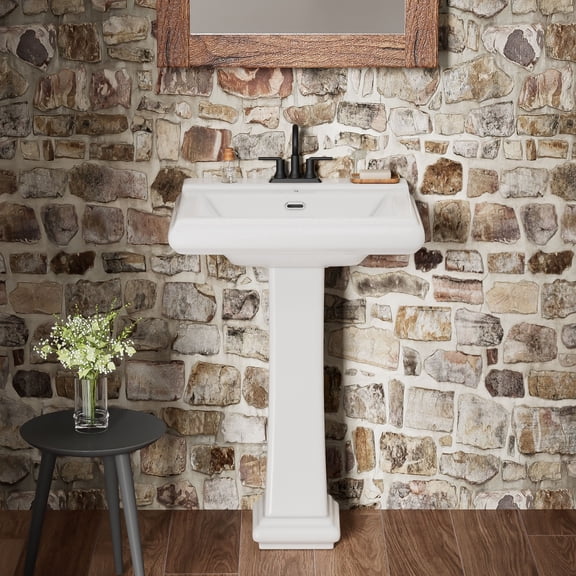 Los Flexi 26" x 20" Large Pedestal Sink, Glossy White Ceramic Pedestal Sink Combo with 3 Faucet Holes and Overflow, Fits 4" Faucets