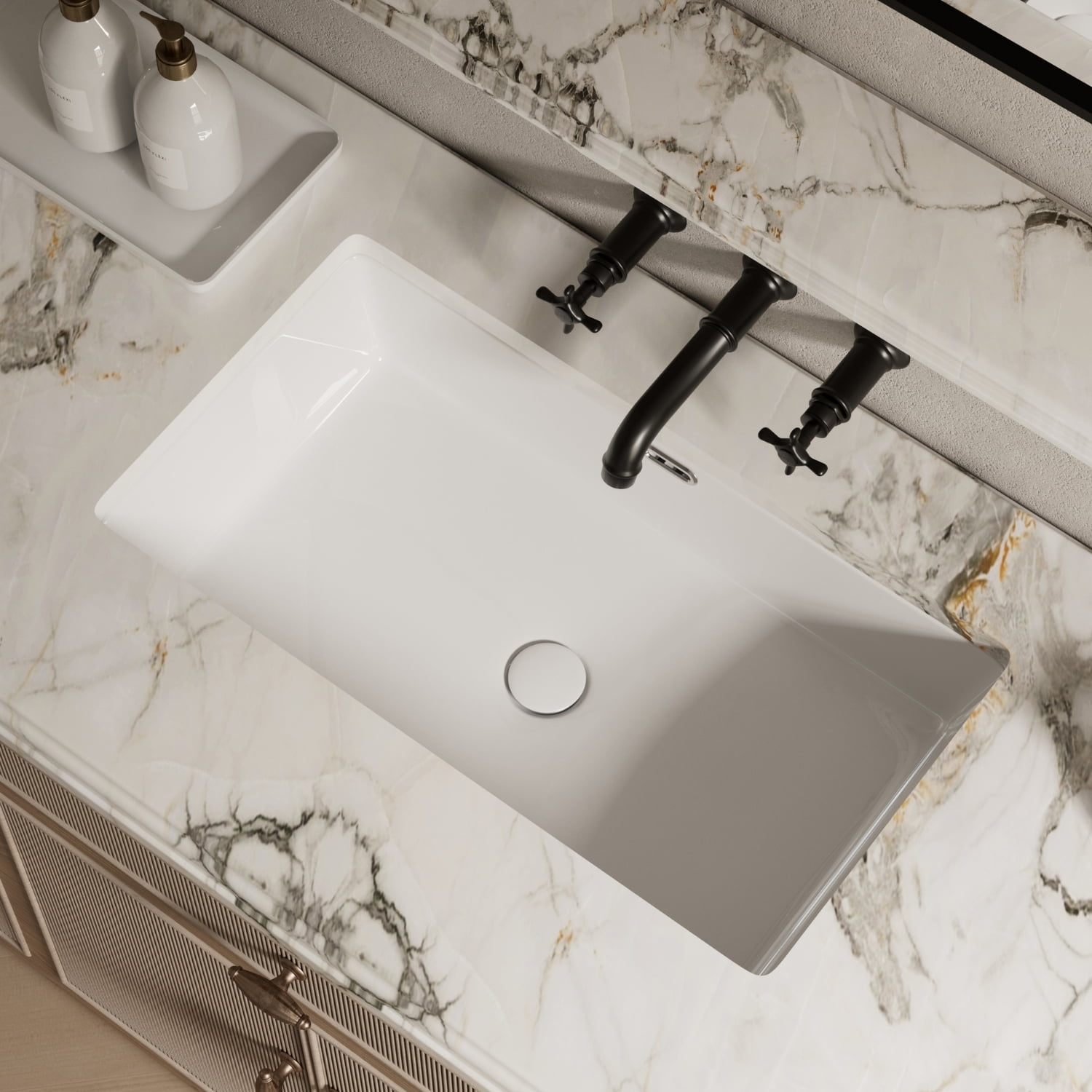 Los Flexi 28" x 16" Large Undermount Sink Rectangle, Ceramic Vanity