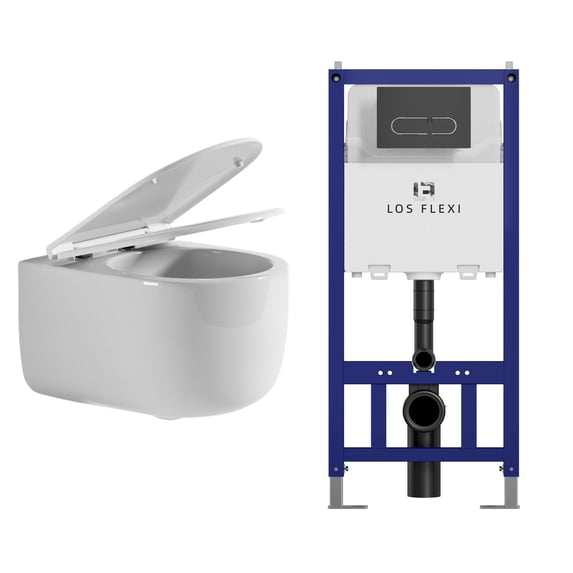 Los Flexi Compact Wall-Mount Toilet Set - Round Bowl, In-Wall Tank, Tornado Flush, Actuator Plate Included
