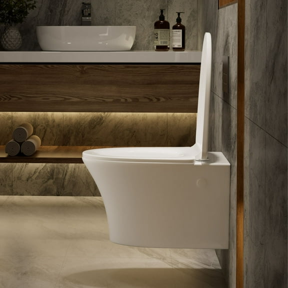 Los Flexi Elongated Wall Mounted Toilet Bowl with Soft-Close Seat, Modern Design and Easy to Clean