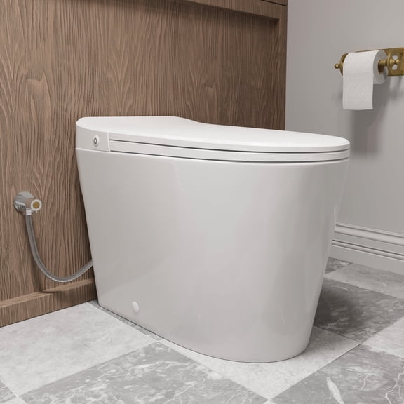 Los Flexi Non-Electric One-Piece Toilet, 17.3" ADA Height Elongated, Foot Kick & Button Flush, 1.0 GPF Efficient Air Pressure Assisted Flush System, 10" Rough-In