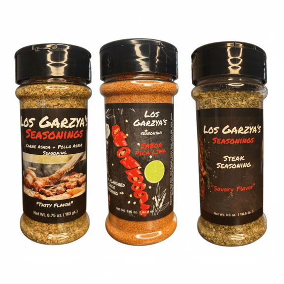 Los Garzya's Ultimate Trio Bundle - 3 Pack, 8 oz. Bottles of Chile Lime, Carne Asada Seasoning and Steak Seasoning
