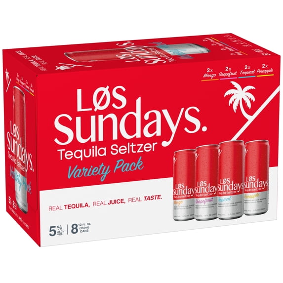 Los Sundays Tequila Seltzer Four Flavor Variety 8 pack 12 fl oz Aluminum Cans, 5% ABV