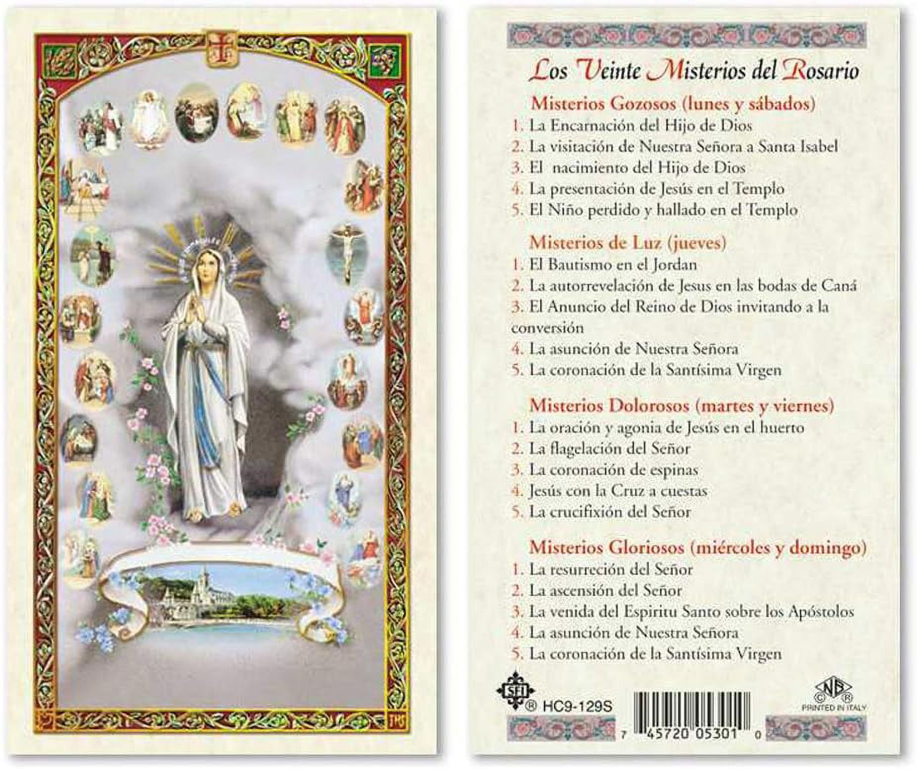 Los Veinte Misterios del Rosario Tarjetas Laminadas en Espanol