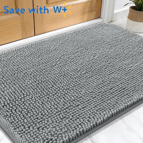LosFong Dog Door Mat for Muddy Paws 36x24 Inch, Absorbs Moisture and Dirt, Non-Slip Washable Doormat, Quick Dry Chenille Mud Mat for Dogs, Entry Indoor Entryway Carpet for Inside Floor, Grey
