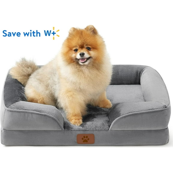 LosFong Orthopedic Dog Bed for Small Dogs, Waterproof Memory Foam Small Pet Beds with Sides, Non-Slip Bottom and Egg-Crate Foam Medium Dog Couch Sofa Bed with Washable Removable Cover, Grey