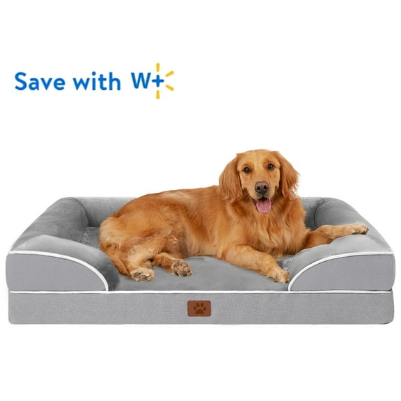 LosFong Orthopedic Dog Beds for Large Dogs, Waterproof Memory Foam Large Pet Bed with Sides, Non-Slip Bottom and Egg-Crate Foam Dog Couch Sofa Bed with Washable Removable Cover, Grey, Large