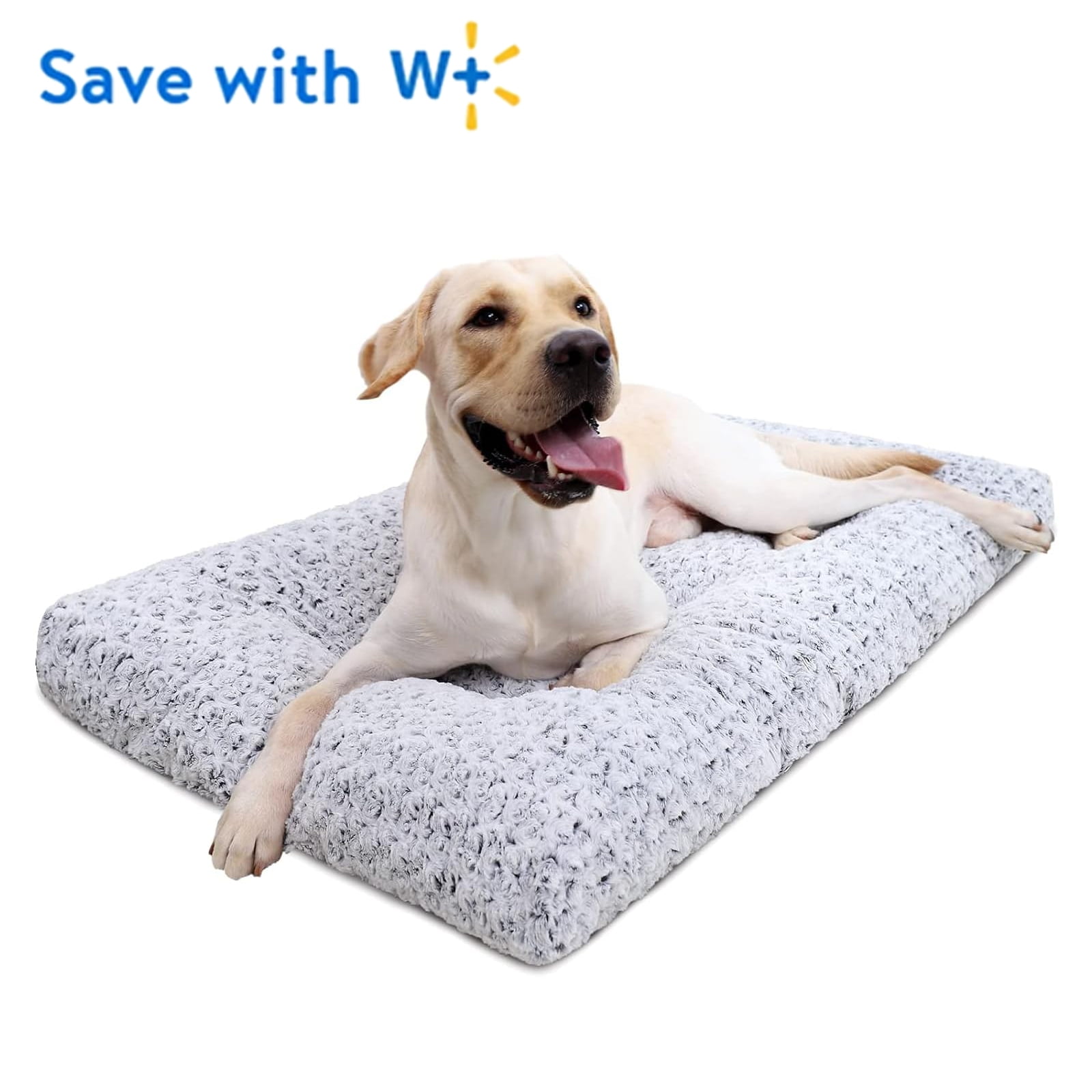 LosFong Washable Dog Bed Deluxe Plush Dog Crate Beds Comfy Kennel Pad Anti-Slip Pet Sleeping Mat for Large, Jumbo, Medium, Small Dogs Breeds, 35" x 23", Gray