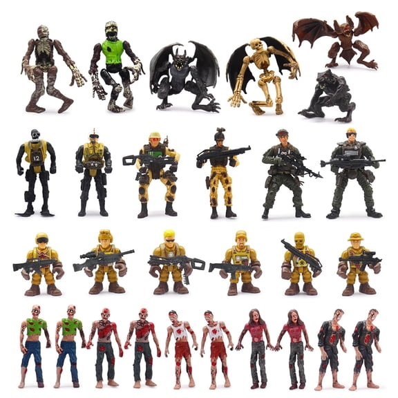 Losbenco 30 PCS Military Toys Set, Army Men Action Figures Playset with Military Soldiers Zombies Monsters with Weapons Gear, Military Model Toys for Kids Boys Ages 3+