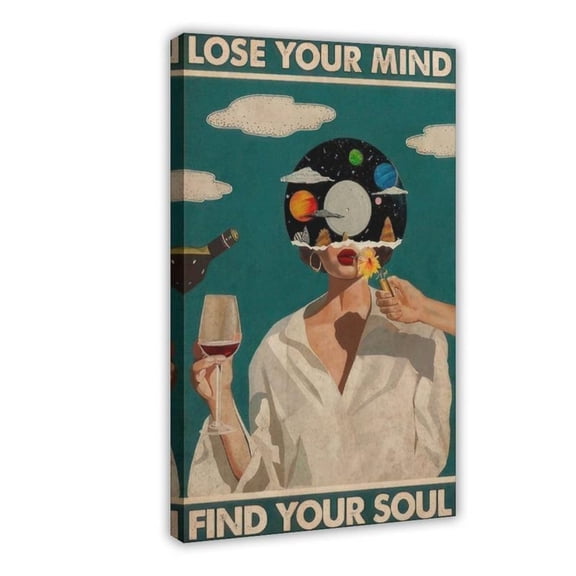 “Lose Your Mind Vinyl Head” Surreal Canvas Wall Art Ready to Hang for Living Room and Bedroom