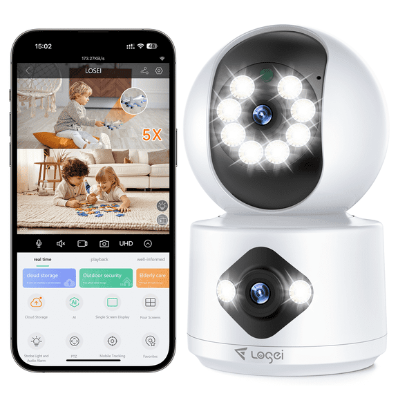 Losei 2.5K Indoor Security Camera,Dual Lens 360 Cameras for Home Security Indoor with Motion Detection Alert, Pet Camera with 2 Way Audio, Baby Monitor-Night Vision