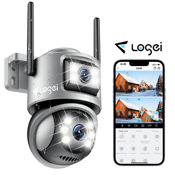 Losei Home Security 4K 8MP Outdoor Night Vision, Motion Detection,IP66 Weatherproof, Two-Way Audio Camera, Gray