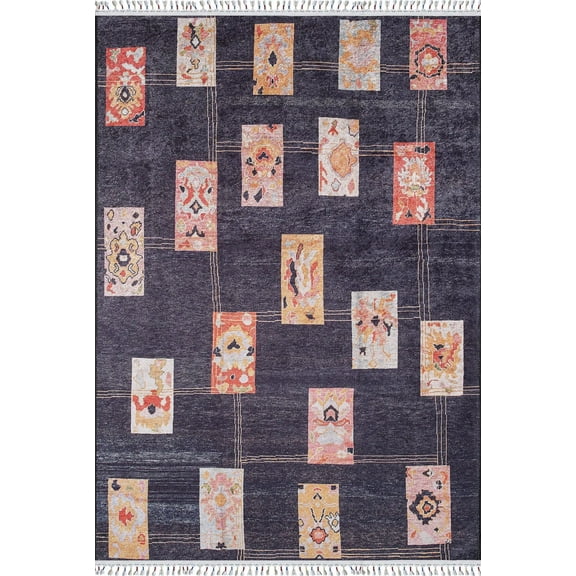 Losice Navy Medallion Polyester Area Rugs for Living Room Washable Rugs Boho Moroccan Area Rug Soft Geometric Bohemian Carpet Distressed Indoor Rug for Bedroom Dining Room Office Nonslip Rug