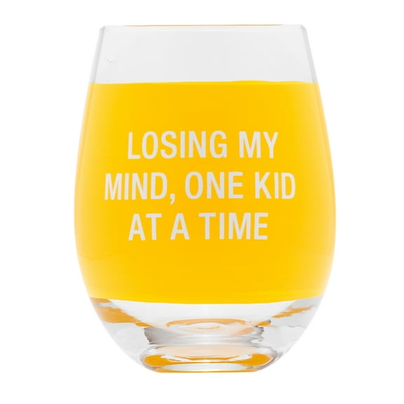 Losing My Mind, One Kid At A Time Sunshine Yellow 16 ounce Glass Wine Tumbler