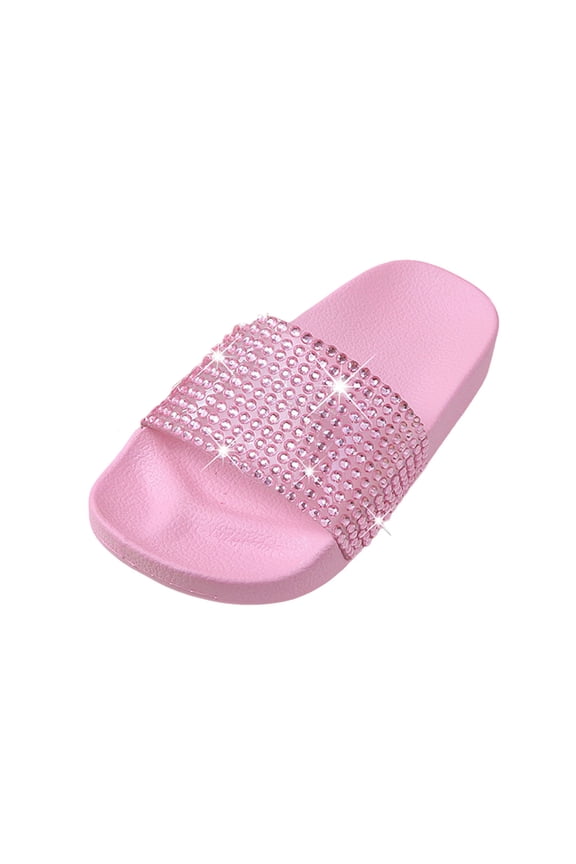 Girl's Sparkly Rhinestone Slides - Chunky Glitter Sandals with Non-Slip Sole for Girls, Pool Beach Slippers for Bridal Gift Pink 9M(25)
