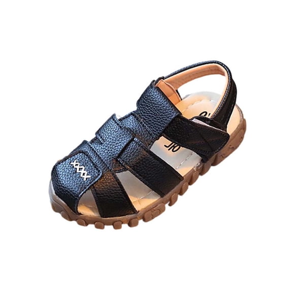 Losmtrace Girls Boys Leather Closed Toe Athletic Sandals Lightweight Non-Slip Soft Summer Outdoor Sandals Walking Shoes Black 11.5(29)